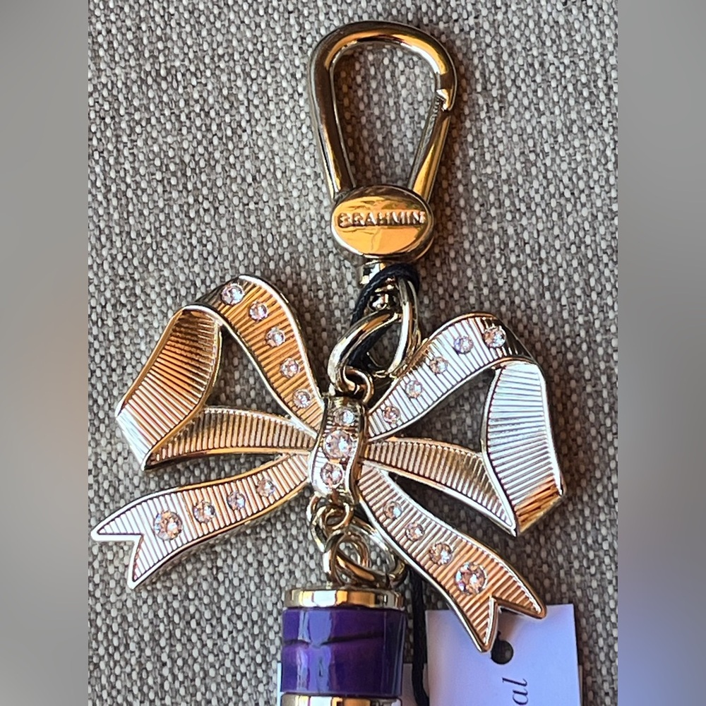 NWT Brahmin Ribbon/Bow with Fine European Crystal & ROYAL PURPLE Tassel